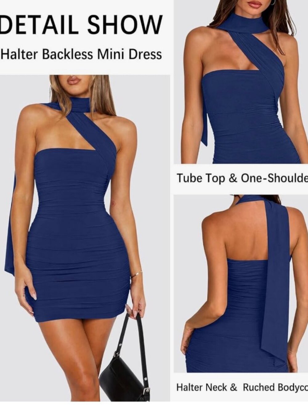 Navy Blue Ruched Mini Dress